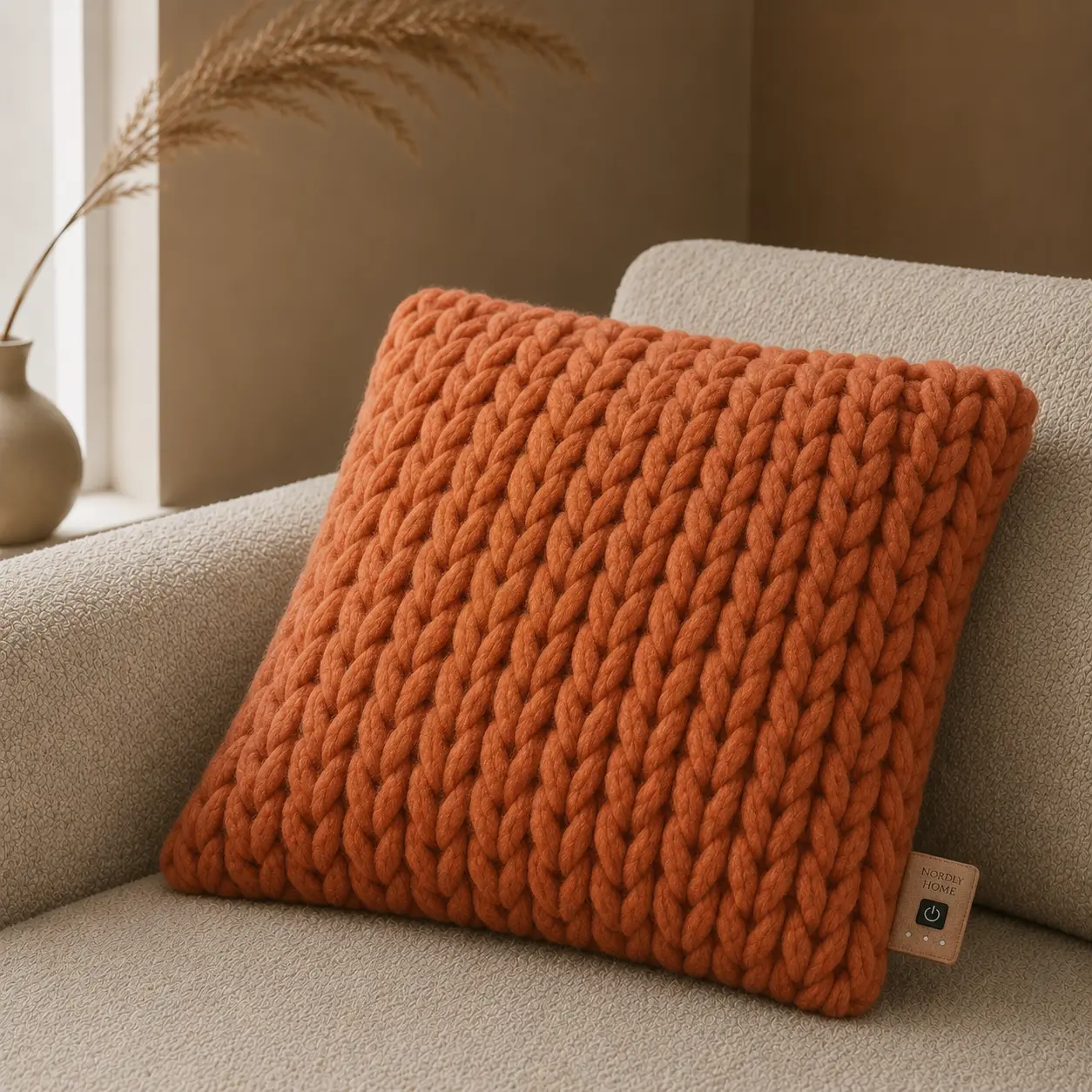 Wol warmtekussen, Terracotta | op de bank
