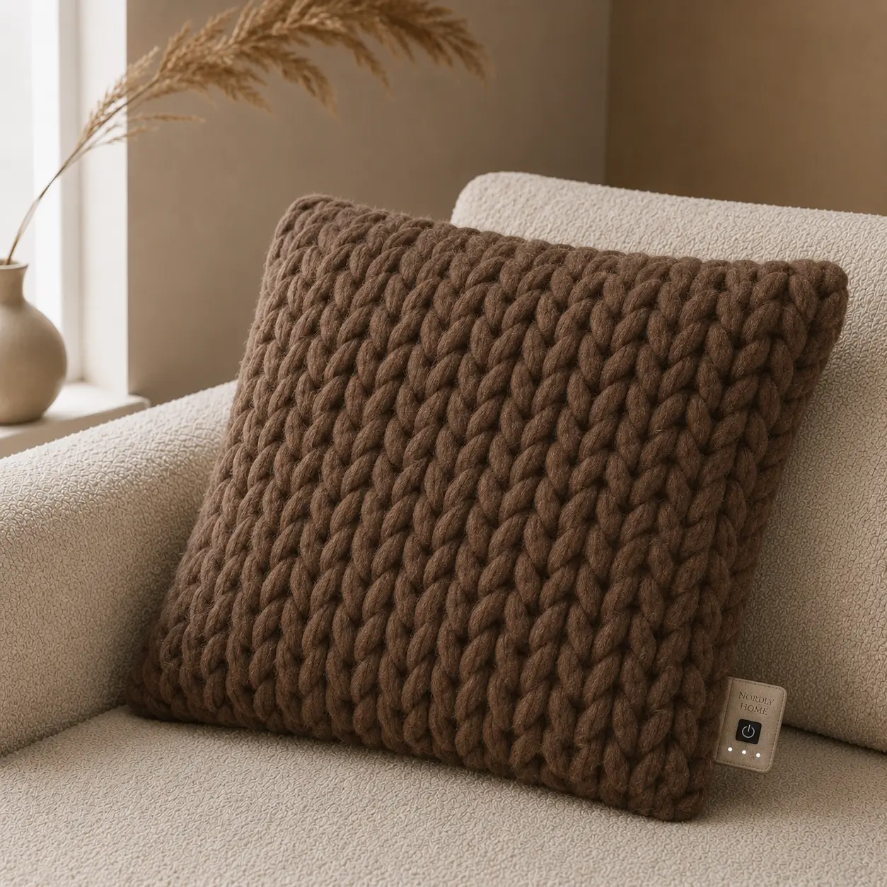 Wol warmtekussen, Walnut | op de bank