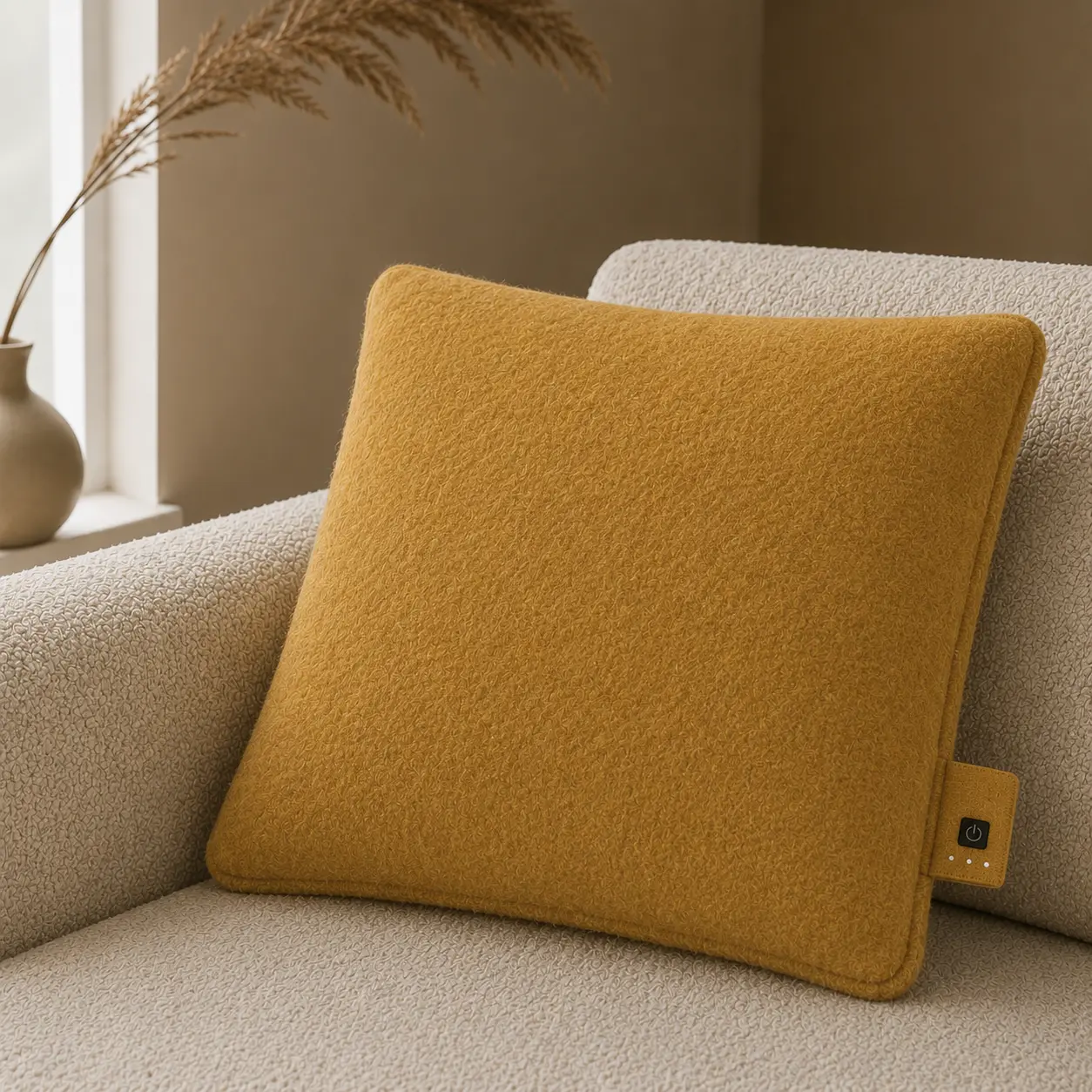 Velvet warmtekussen, Mustard | op de bank
