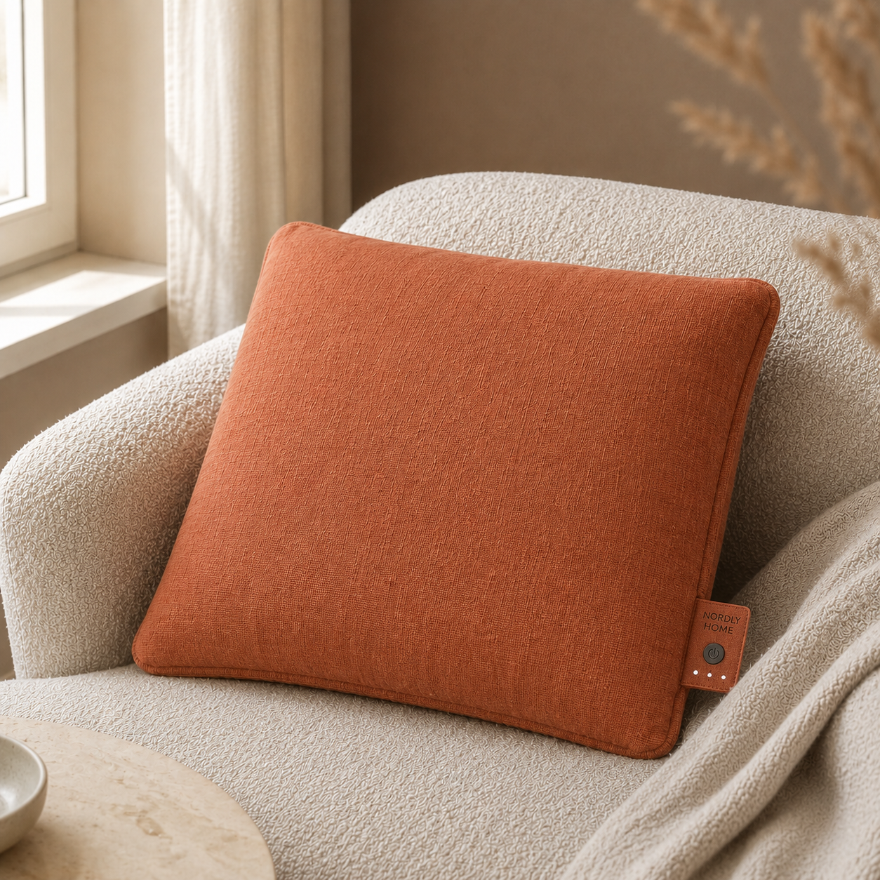 Katoen warmtekussen, Terracotta | op de bank