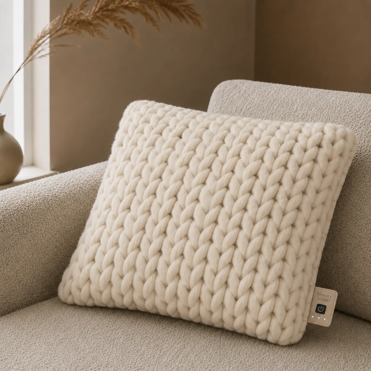 Wol warmtekussen, Cream | op de bank