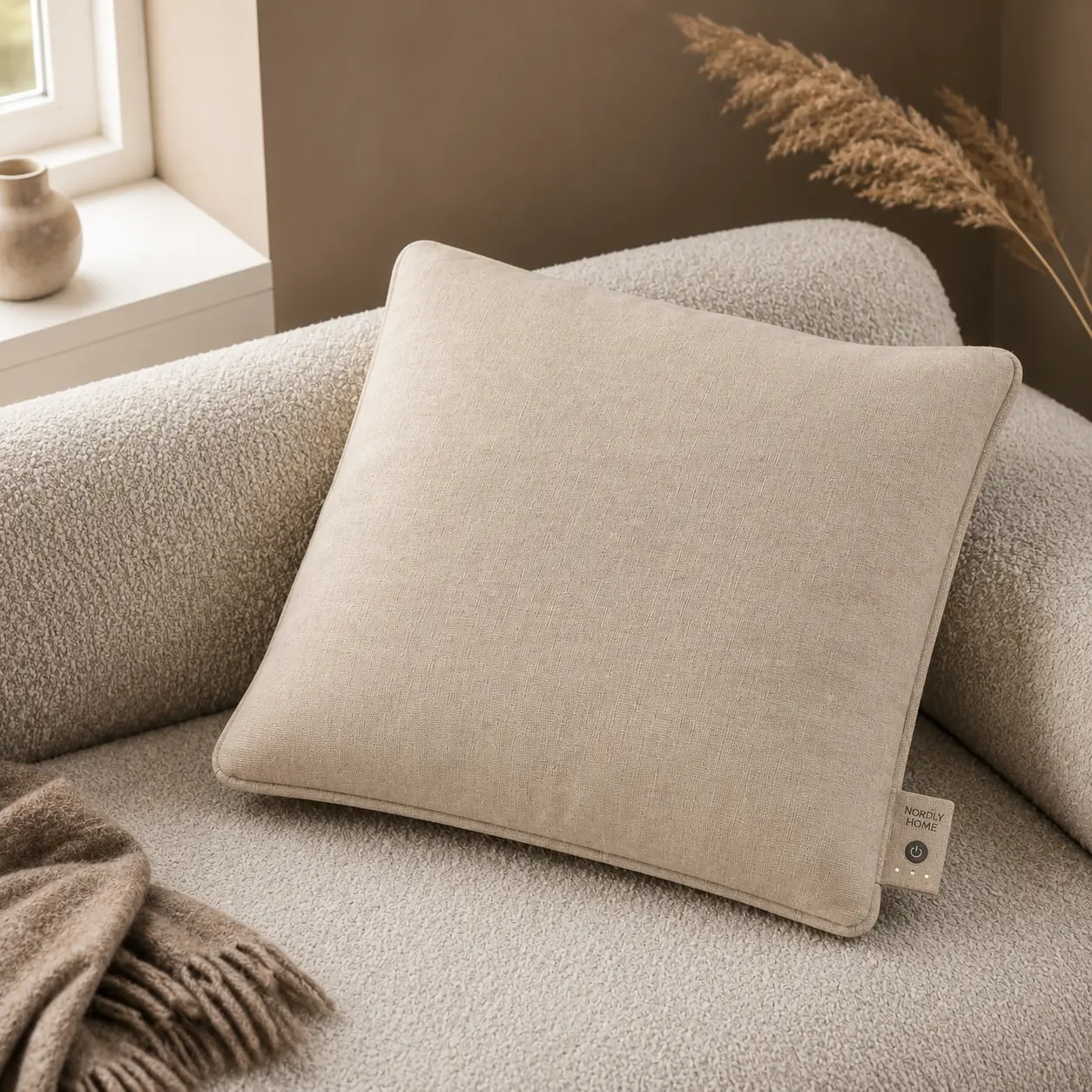 Linnen warmtekussen, Cream | op de bank