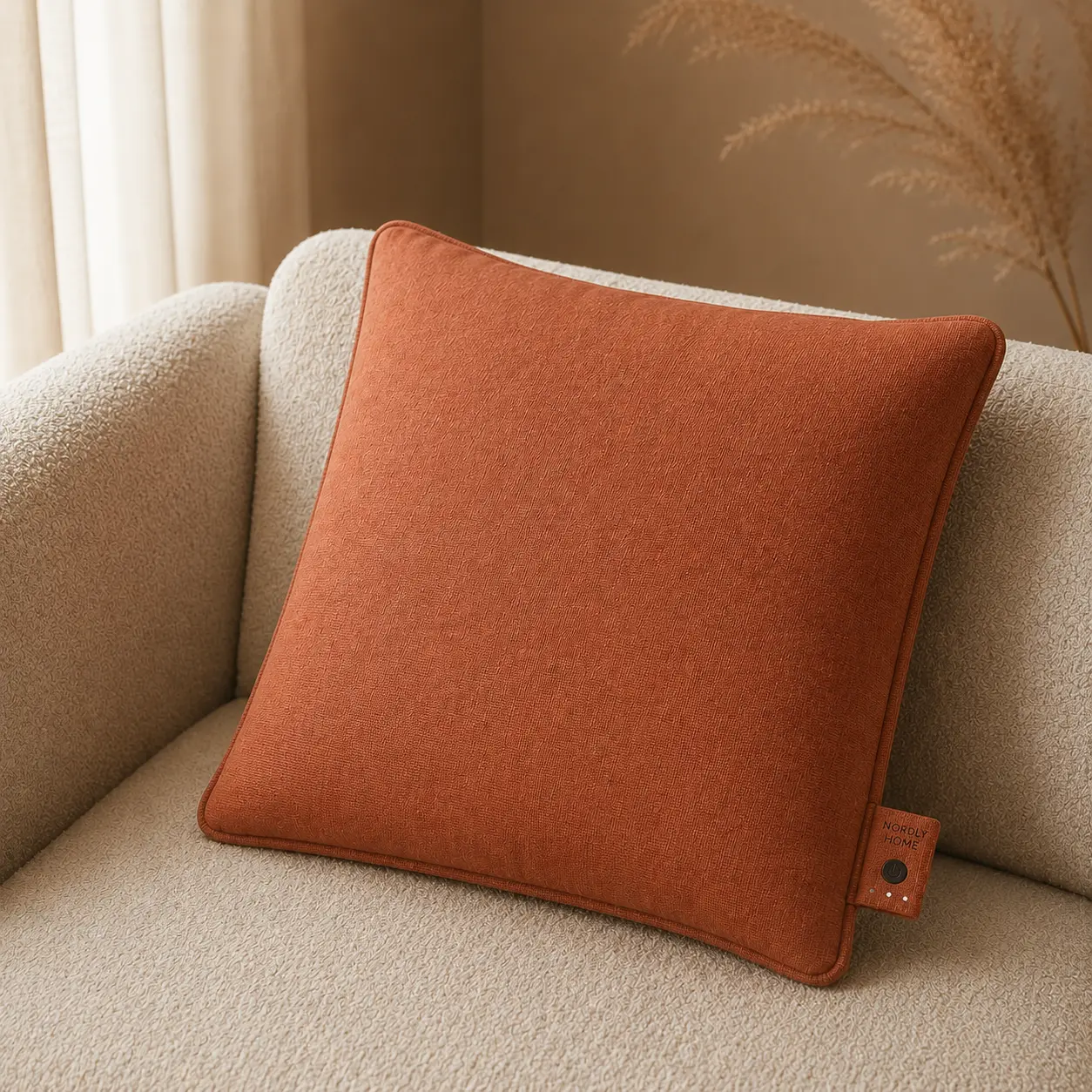 Linnen warmtekussen, Terracotta | op de bank