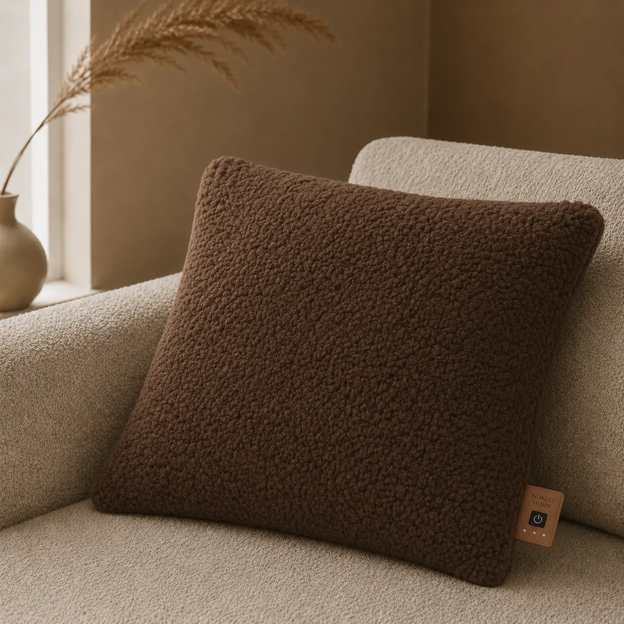 Fleece warmtekussen, Walnut | op de bank