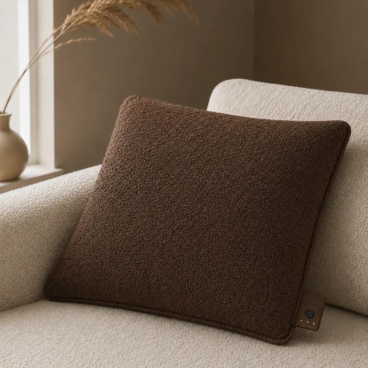 Bouclé warmtekussen, Walnut | op de bank