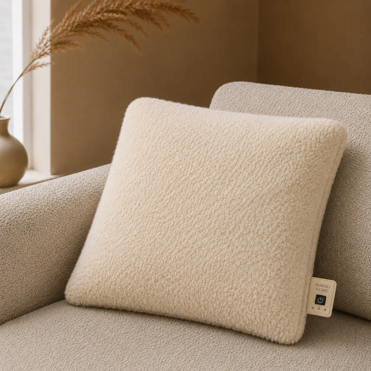 Fleece warmtekussen, Cream | op de bank