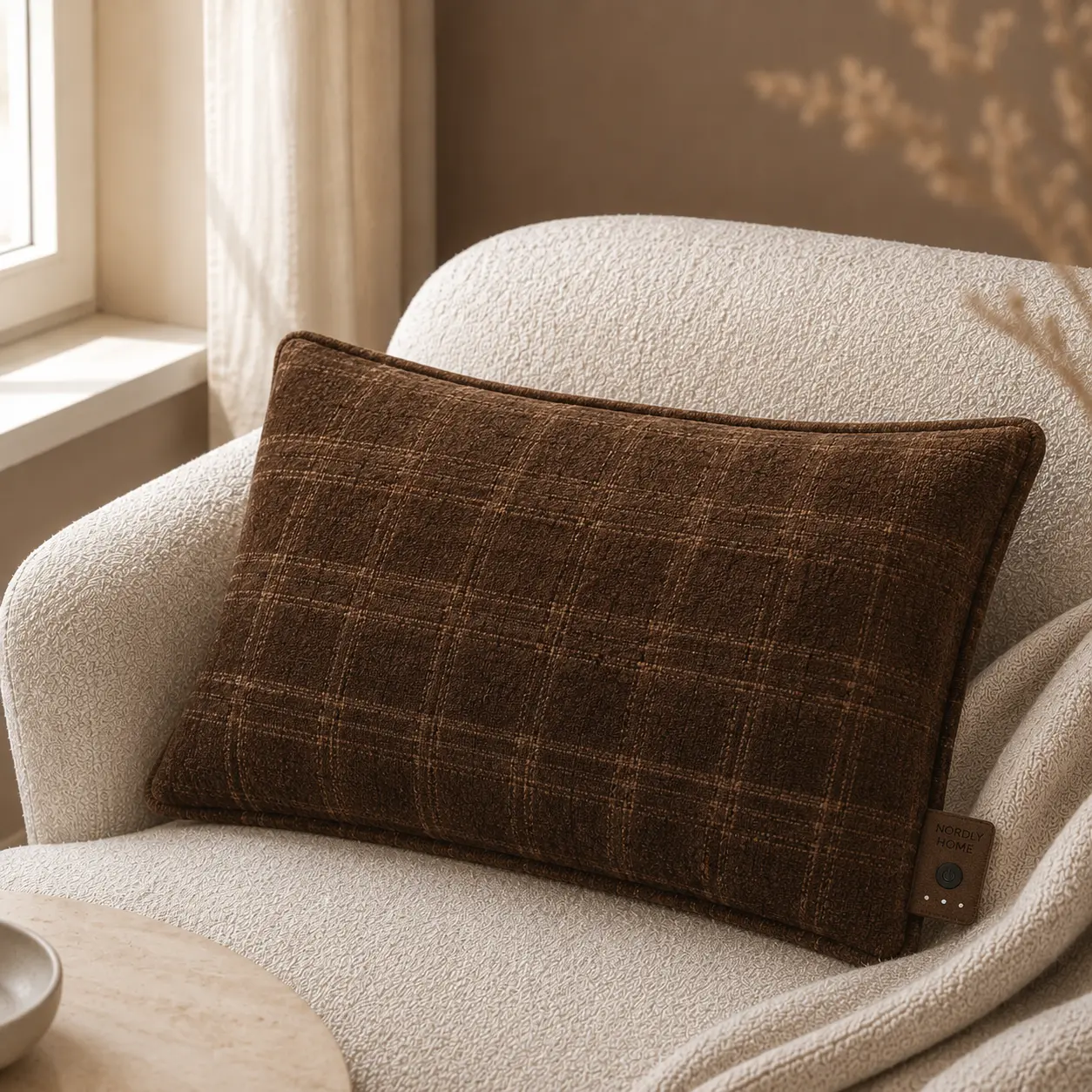Check warmtekussen, Walnut | op de bank