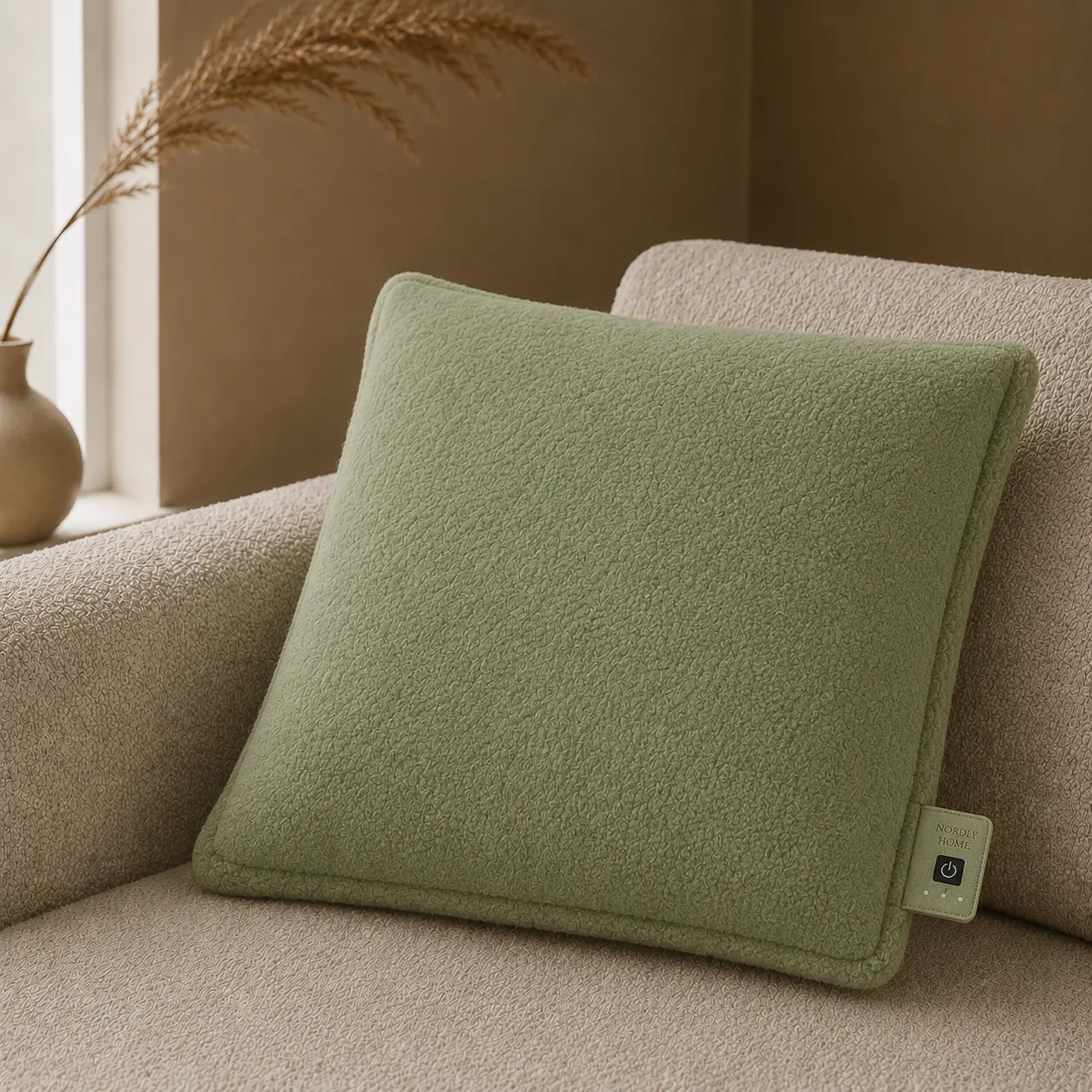 Fleece warmtekussen, Sage | op de bank