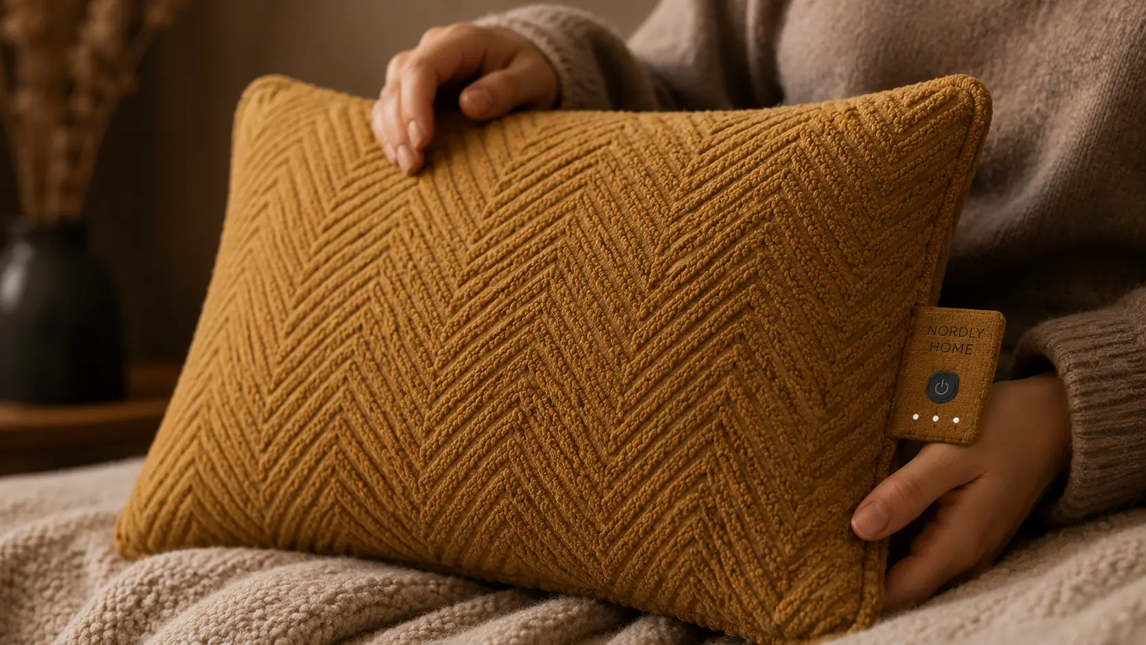 Handen houden een Nordly Home warmtekussen vast
